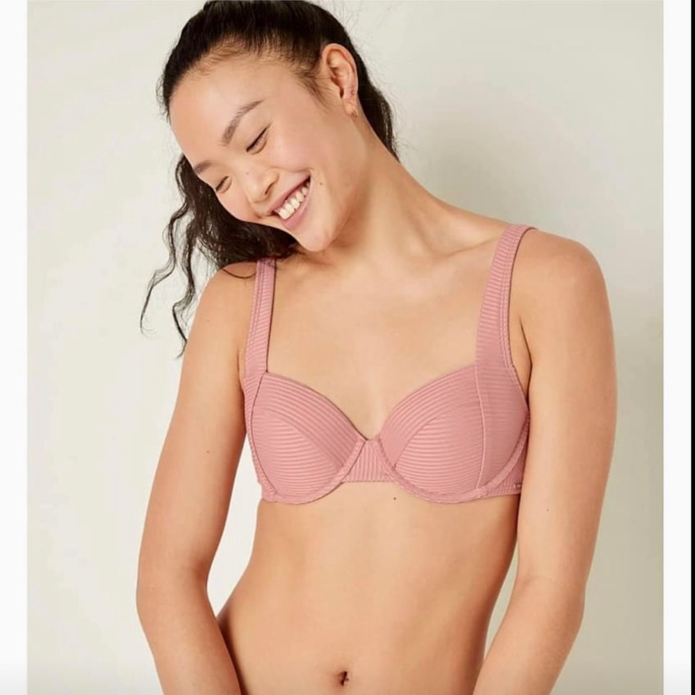 VICTORIA SECRET - PINK SWIM RIBBED PUSH UP TOP.